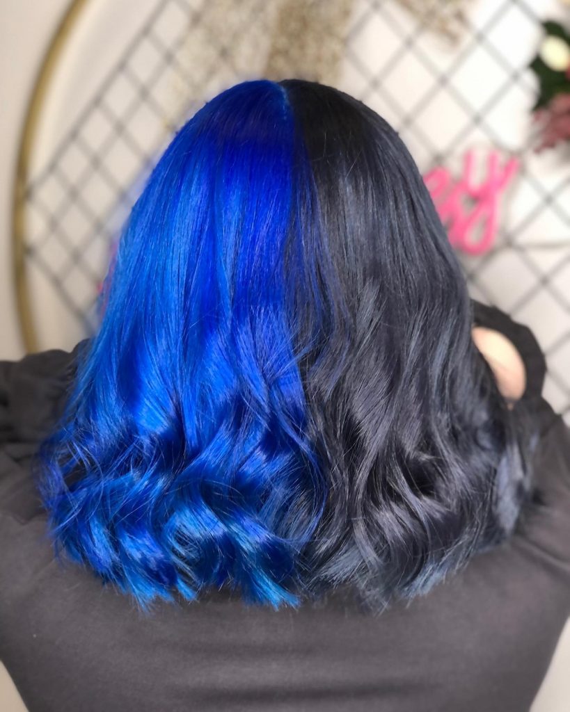 Half Black Half Dark Blue Hair